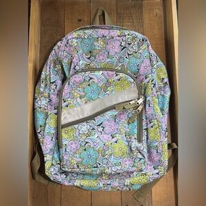 LL Bean backpack multicolor floral reflective stripe front pocket groovy 60s